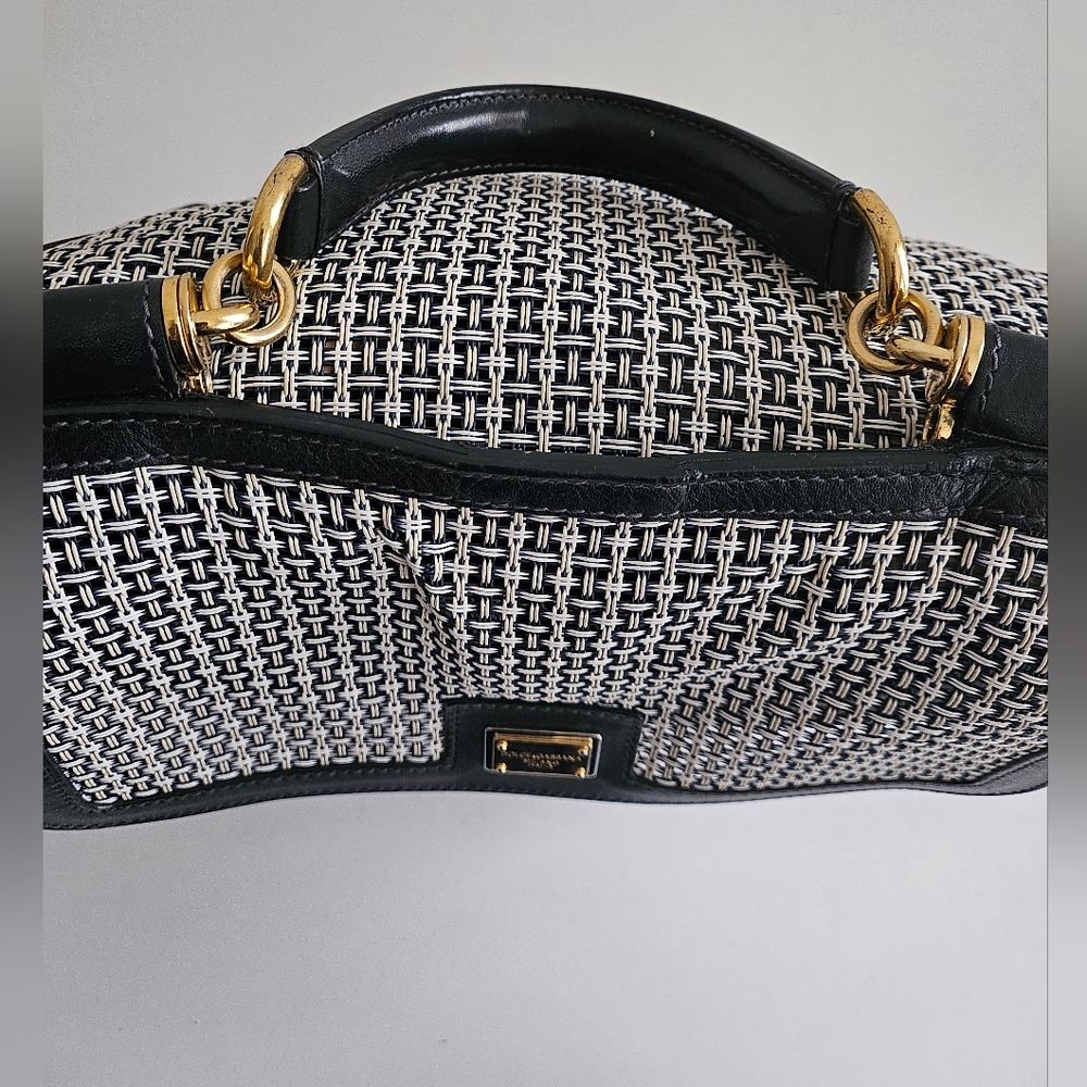 Dolce & Gabbana Black & White Large Sicily Woven Top Handle Bag - Picture 15 of 15